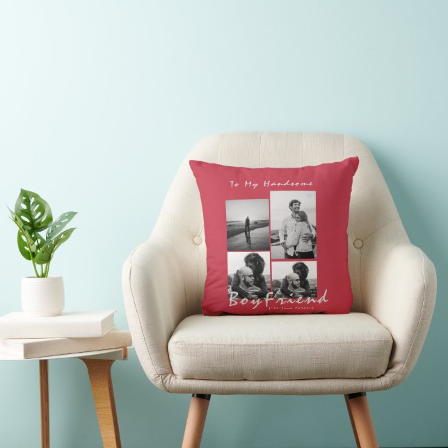 4-Photo Collage Forever Boyfriend Valentine's day Throw Pillow (Chair)