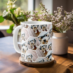 4 Photo Collage - funky hexagon pattern Coffee Mug