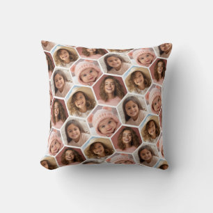 4 Photo Collage - funky hexagon pattern white Throw Pillow