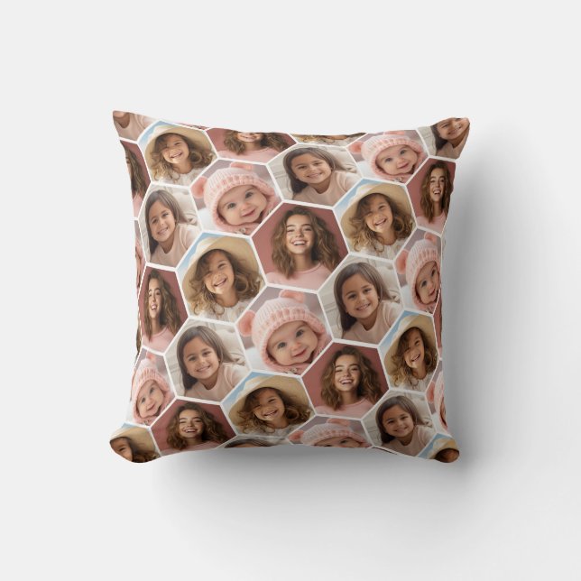4 Photo Collage - funky hexagon pattern white Throw Pillow (Front)