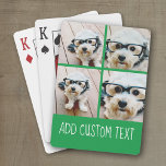 4 Photo Collage - funky text can change green Playing Cards<br><div class="desc">Custom playing cards with a photo are a unique way to personalize a classic deck, transforming it into a memorable keepsake or gift. Featuring a cherished image—such as a family portrait, a pet, or a special moment—these cards blend functionality with sentimentality. Printed on high-quality stock, they maintain the feel of...</div>