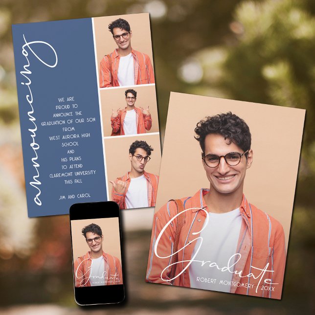 4 Photo Collage Graduation Blue Announcement (Creator Uploaded)