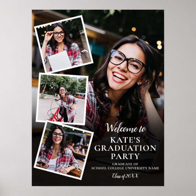4 Photo Collage Graduation Party Affiche de bienve (Devant)