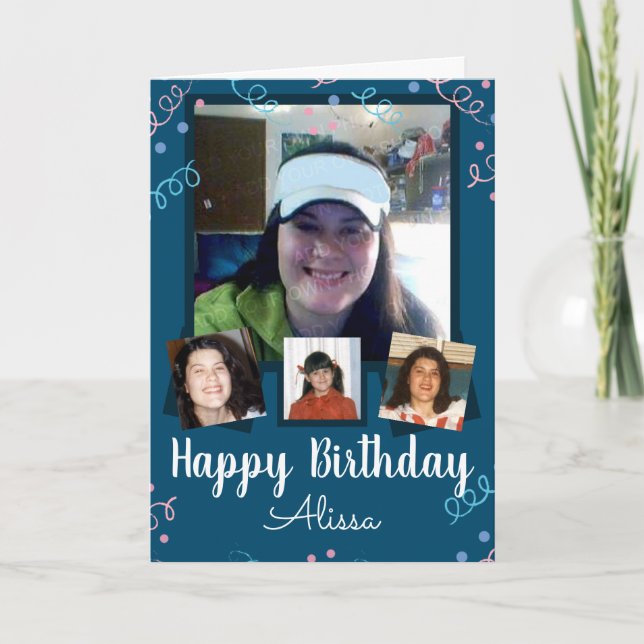4 Photo Collage Happy Birthday Card (Front)