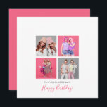4 photo collage Happy Birthday Sister Name Pink Card<br><div class="desc">Contemporary style to wish your sister Happy Birthday with this fully customizable design. A collage of 4 of your favourite photos in square format is centred with lots of white space around. Easily replace the sample photos in the template placeholders with your own and personalise the text on each side....</div>