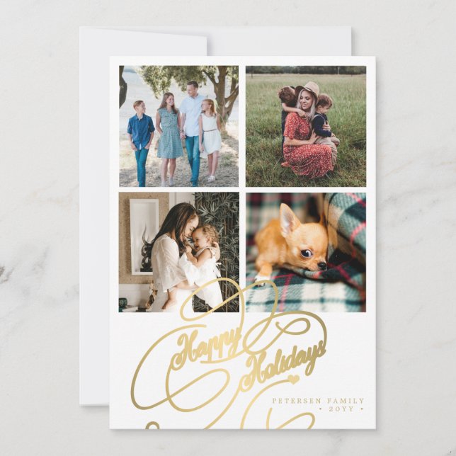 4 photo collage Happy Holidays elegant script Holiday Card (Front)