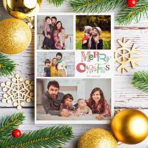 4 Photo Collage Merry Christmas Typography Holiday Card