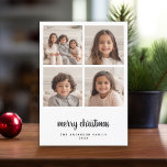 4 Photo Collage Minimal Merry Christmas black Holiday Card<br><div class="desc">Vintage black and white half moon Pattern on the back - A simple,  minimalist Holiday greeting with 4 square photos and modern calligraphy. Crop your photos into squares before uploading.</div>