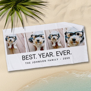 4 Photo Collage Minimalist - Best Year Ever white Beach Towel