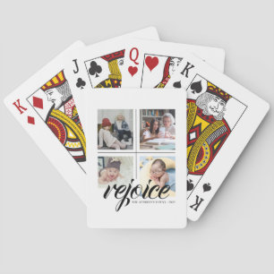 4 Photo Collage Minimalist - rejoice black white Playing Cards