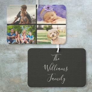 4 Photo Collage Modern Elegant Script Name Air Freshener