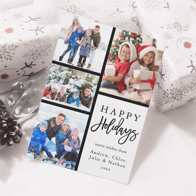 4 Photo Collage Modern Happy Holidays Holiday Card (Creator Uploaded)