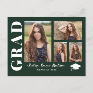 4 Photo Collage Modern Script Green Grad Postcard