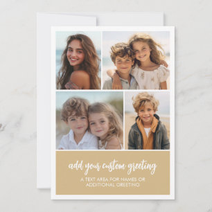 4 Photo Collage Modern Text Block Champagne Gold Holiday Card