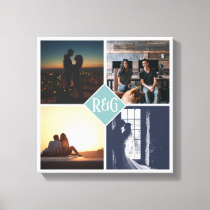 4 Photo Collage Monogrammed Canvas Print