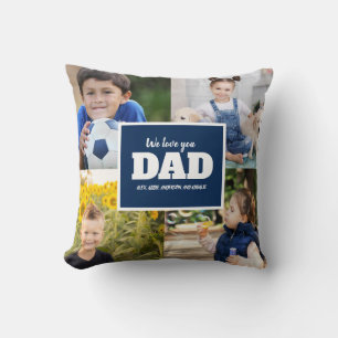 4 Photo Collage Navy Blue Father We Love You Dad Throw Pillow