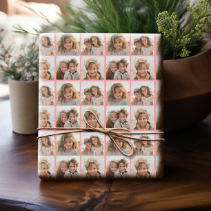 4 Photo Collage Pattern with Coral Background Wrapping Paper