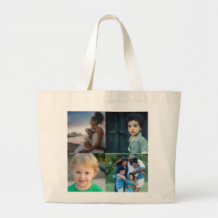 4 Photo Collage Personalized Large Tote Bag