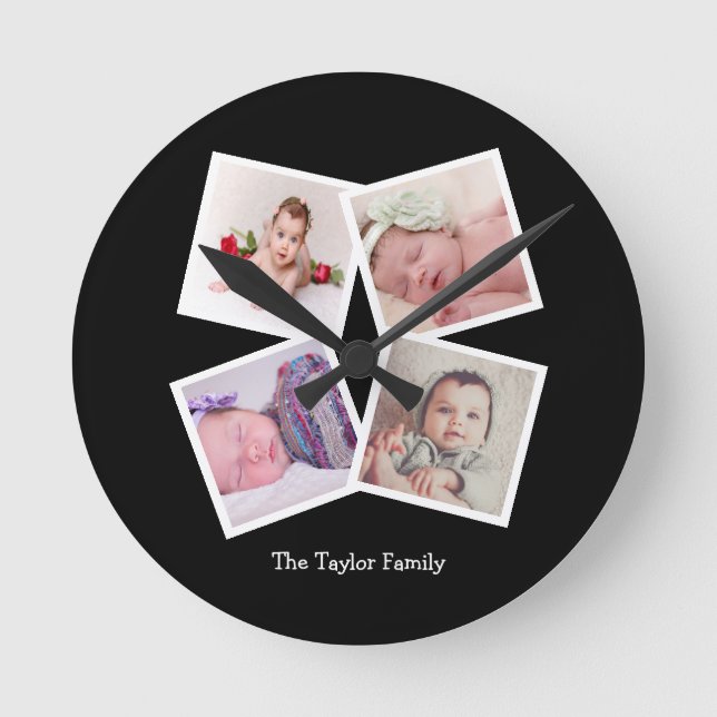4 Photo Collage Personalized Round Clock (Front)