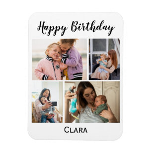 4 Photo Collage Personalized Script Birthday Magnet