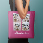4 Photo Collage - PICK YOUR BACKGROUND COLOR Tote Bag<br><div class="desc">Use four square photos to create a unique and personal gift. Or you can keep the hipster puppy and make a trendy keepsake. If you need to adjust the pictures,  click on the customize tool to make changes.</div>