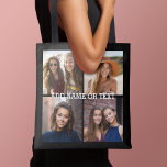 4 Photo Collage - PICK YOUR BACKGROUND COLOR Tote Bag<br><div class="desc">Use four square photos to create a unique and personal gift. Or you can keep the hipster puppy and make a trendy keepsake. If you need to adjust the pictures,  click on the customize tool to make changes.</div>