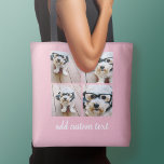 4 Photo Collage - PICK YOUR BACKGROUND COLOR Tote Bag<br><div class="desc">Use four square photos to create a unique and personal gift. Or you can keep the hipster puppy and make a trendy keepsake. If you need to adjust the pictures,  click on the customize tool to make changes.</div>