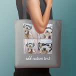 4 Photo Collage - PICK YOUR BACKGROUND COLOR Tote Bag<br><div class="desc">Use four square photos to create a unique and personal gift. Or you can keep the hipster puppy and make a trendy keepsake. If you need to adjust the pictures,  click on the customize tool to make changes.</div>