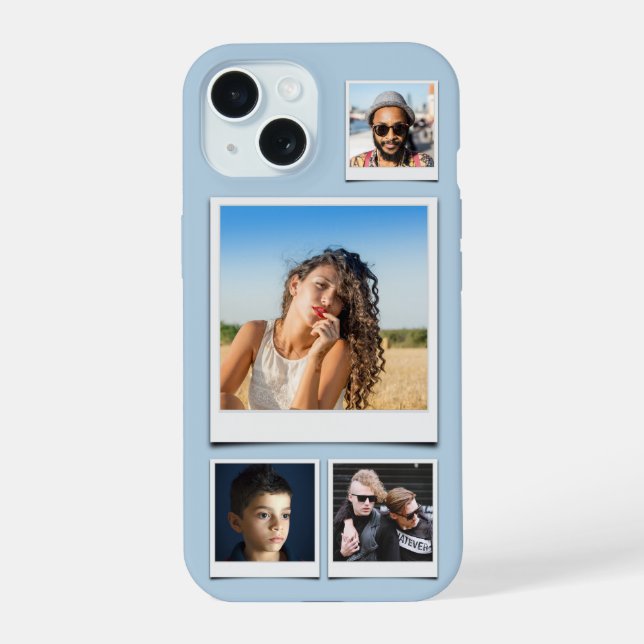 4 Photo Collage Powder Blue iPhone 15 Case (Back)