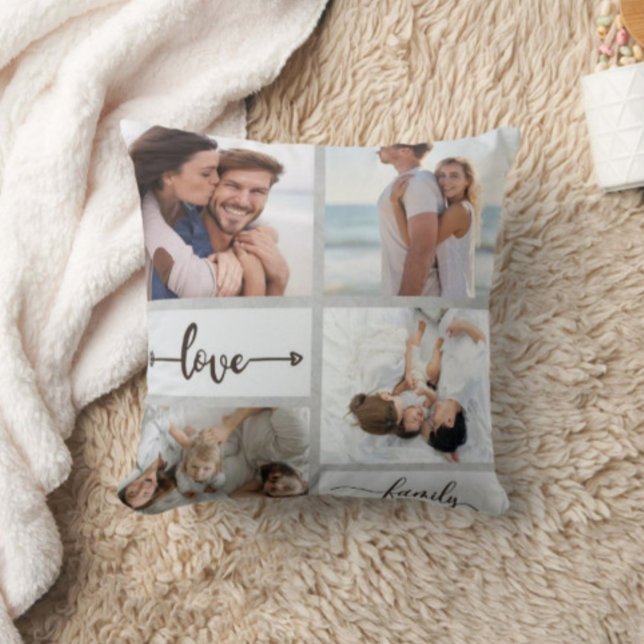 4 Photo Collage Print Modern White Pillow  (Creator Uploaded)