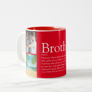 4 Photo Collage Red Best Ever Brother Definition  Two-Tone Coffee Mug