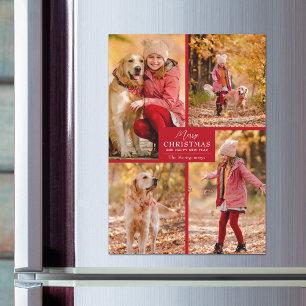 4 Photo Collage Red Christmas Magnetic Cards