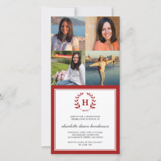 4 Photo collage red wreath monogram graduation