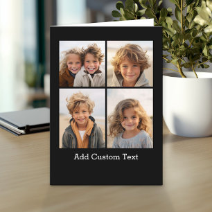 4 Photo Collage - simple black with white text Card