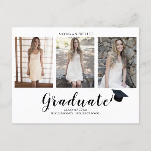 4 photo Collage Simple Modern Graduation Announcement Postcard