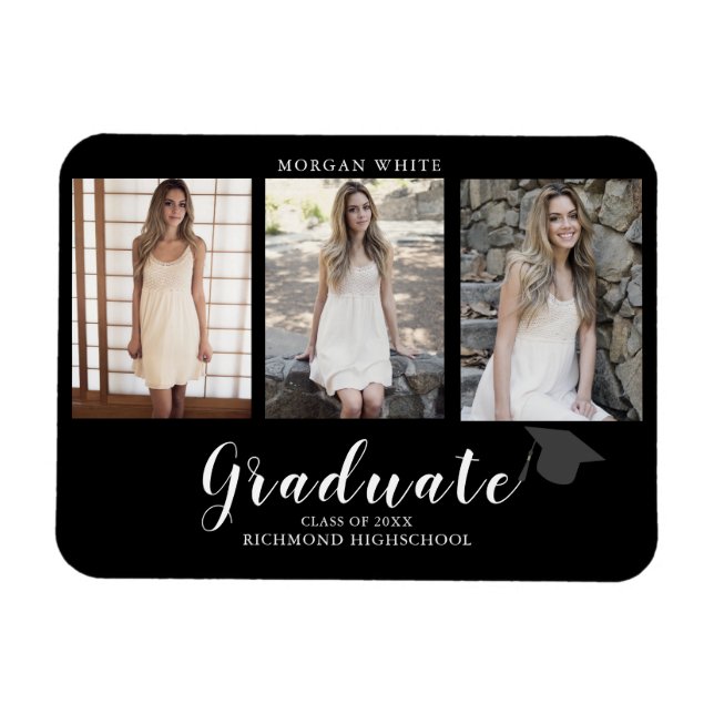 4 photo Collage Simple Modern Graduation  Magnet (Horizontal)