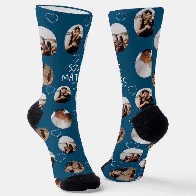 4 Photo Collage Sole Mates (funny play on soul) Socks (Angled)