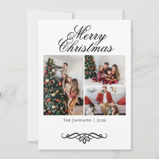 4 Photo Collage Swirly Script Christmas Thank You Card