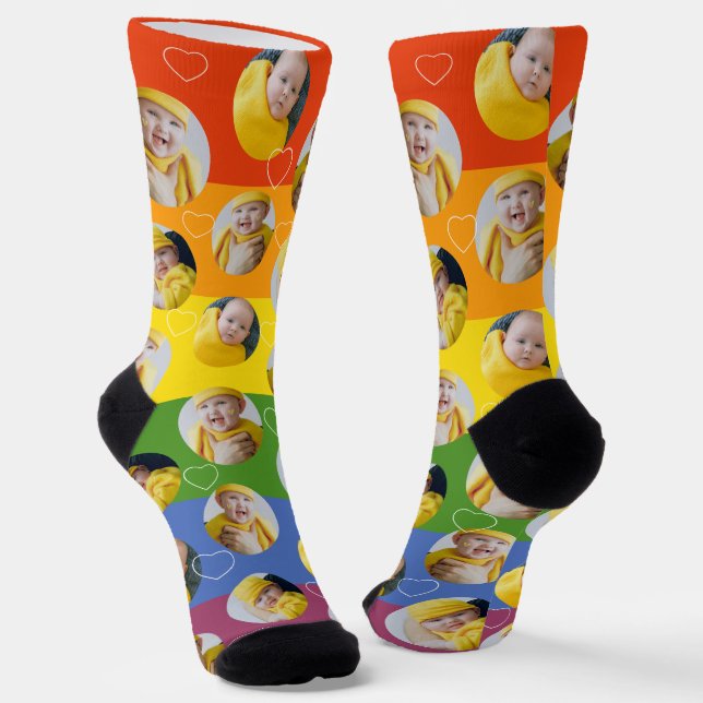 4 Photo Collage Template Rainbow Pride Fun Socks (Angled)