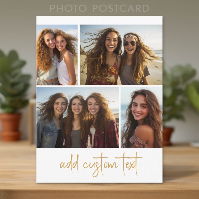 4 Photo Collage - Trendy Script Postcard (Photo Postcard - Add Your Photos for a unique greeting card)