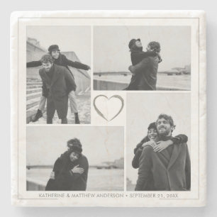 4 Photo Collage Wedding Anniversary Name & Date Stone Coaster