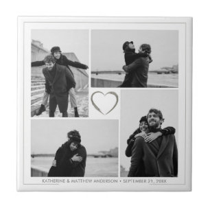 4 Photo Collage Wedding Anniversary Name & Date Tile