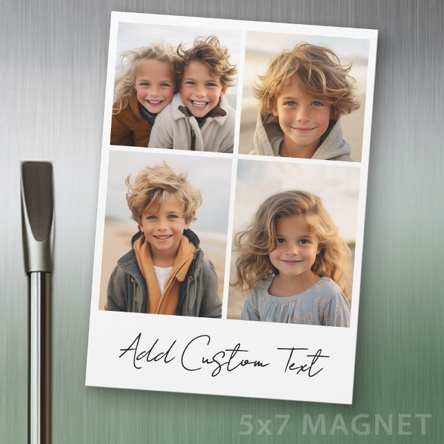4 Photo Collage - White with Script Type Magnet (Photo Magnet Sheet - 5 inches x 7 inches)