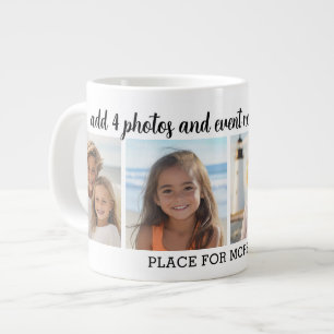 4 Photo Collage with 2 Lines of Text - Party Large Coffee Mug