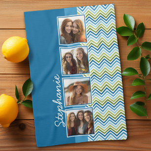 4 Photo Collage with Colourful Chevrons Kitchen Towel