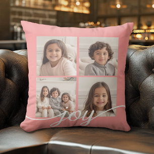 4 Photo Collage with Coral - Minimal Modern Throw Pillow