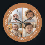 4 Photo Collage with Curvature Custom Text Around Large Clock<br><div class="desc">Add 4 photos and text to make a special keepsake for a friend or a family event. The border and background can be changed in the advanced design area. Use your square Instagram photos for the best results! TO CHANGE THE BACKGROUND - click on the customize or advanced design area,...</div>