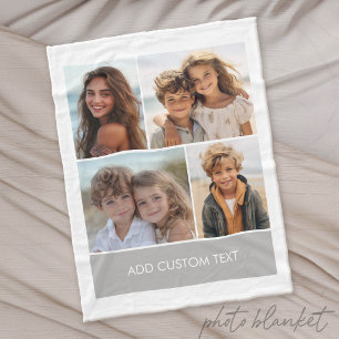 4 Photo Collage with Modern Text Block Fleece Blanket