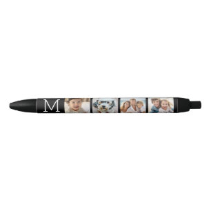 4 Photo Collage with Monogram Initial - Black Black Ink Pen