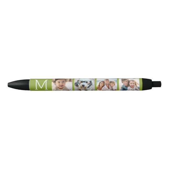 4 Photo Collage with Monogram Initial - Olive Black Ink Pen (Front)
